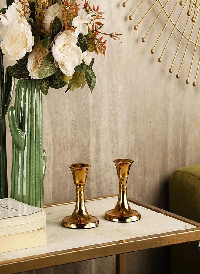 Rely+ Candlestick Holders Set of 2 Mini Stand Dinning Coffee Table Centerpiece Candle Holders Taper Candlesticks Holders Christmas Decor Home Candle Holder for Christmas Mantel Wedding Party (Gold) - Image 5